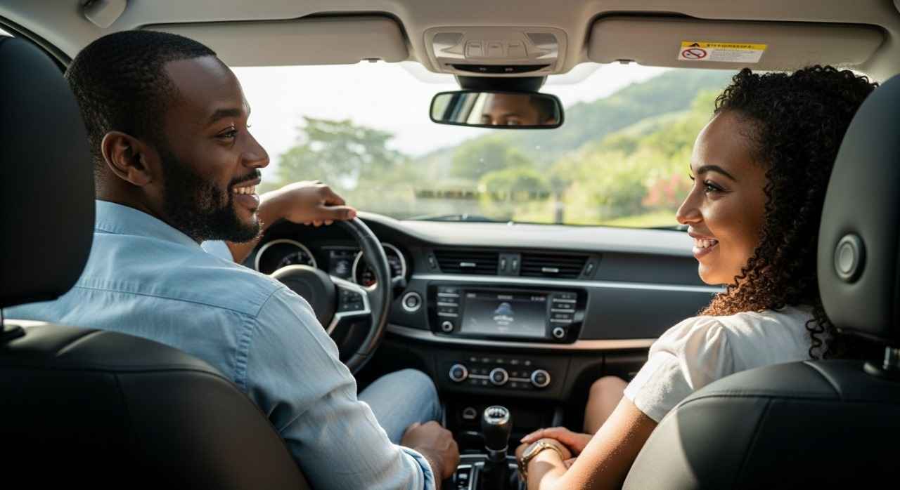 two people in a car