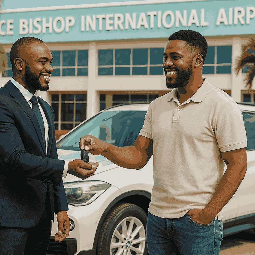 Man getting keys for their weekly car rental vehicle.