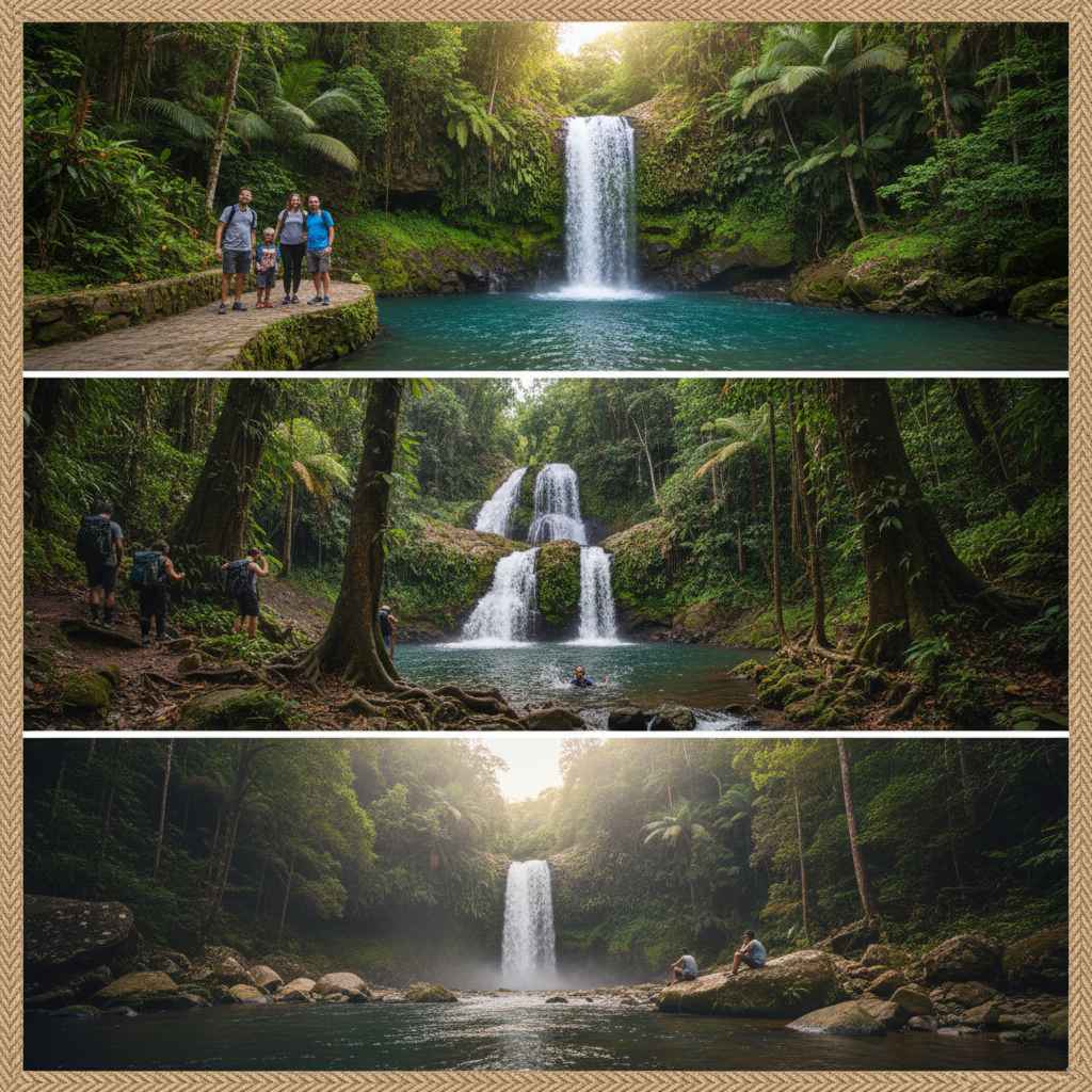 Top waterfalls in Saint David, Grenada – Annandale Falls with easy access path, Seven Sisters Falls with rainforest cascades and swimming pools, and Mt. Carmel Falls, the island’s tallest waterfall surrounded by peaceful nature.