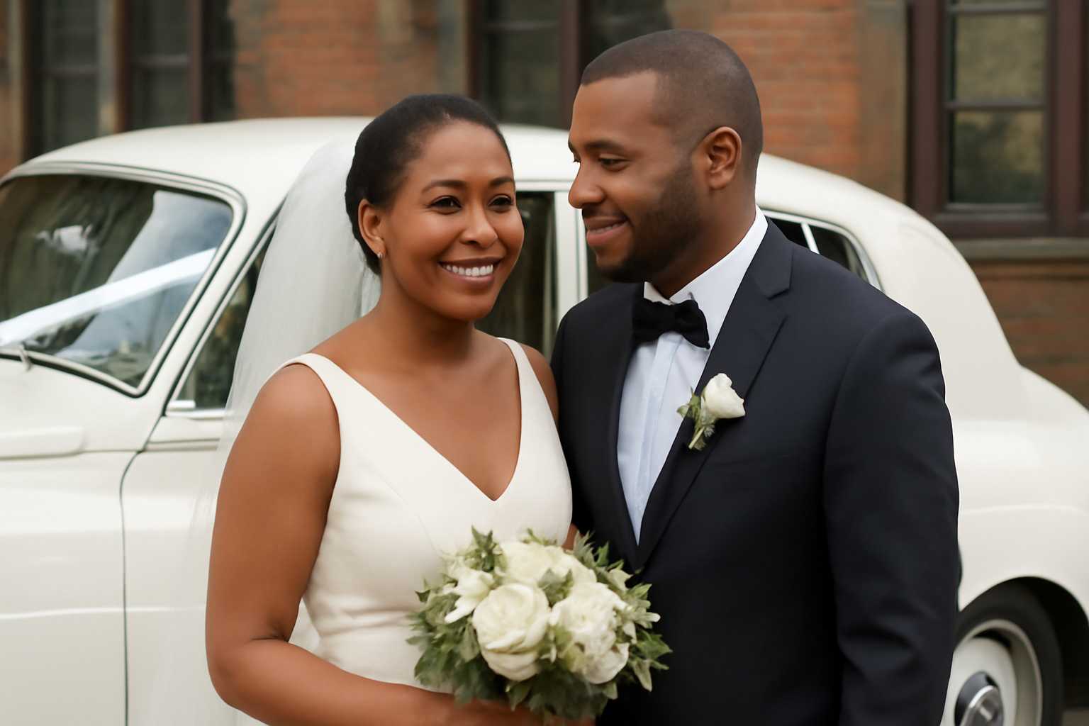 couple with there wedding car