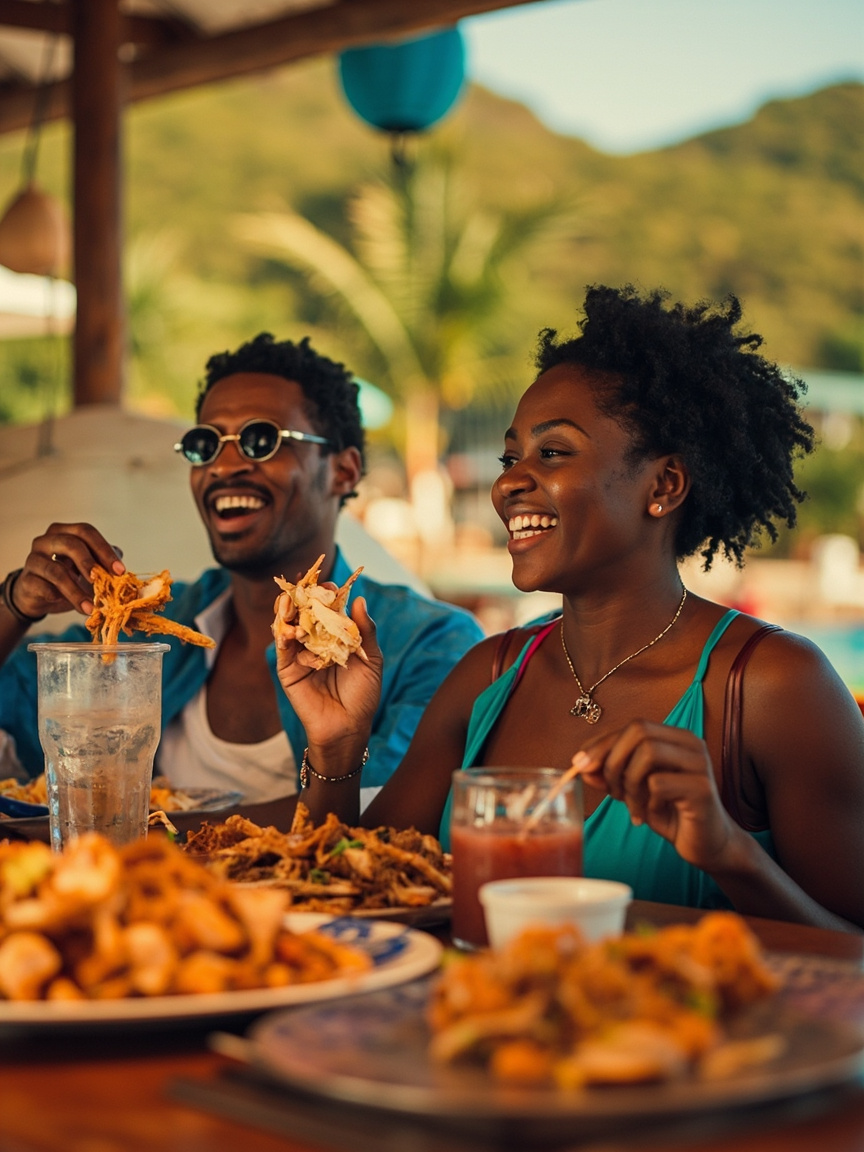 Grenada food tour by car featuring travelers exploring top local spots like St. George’s Market
