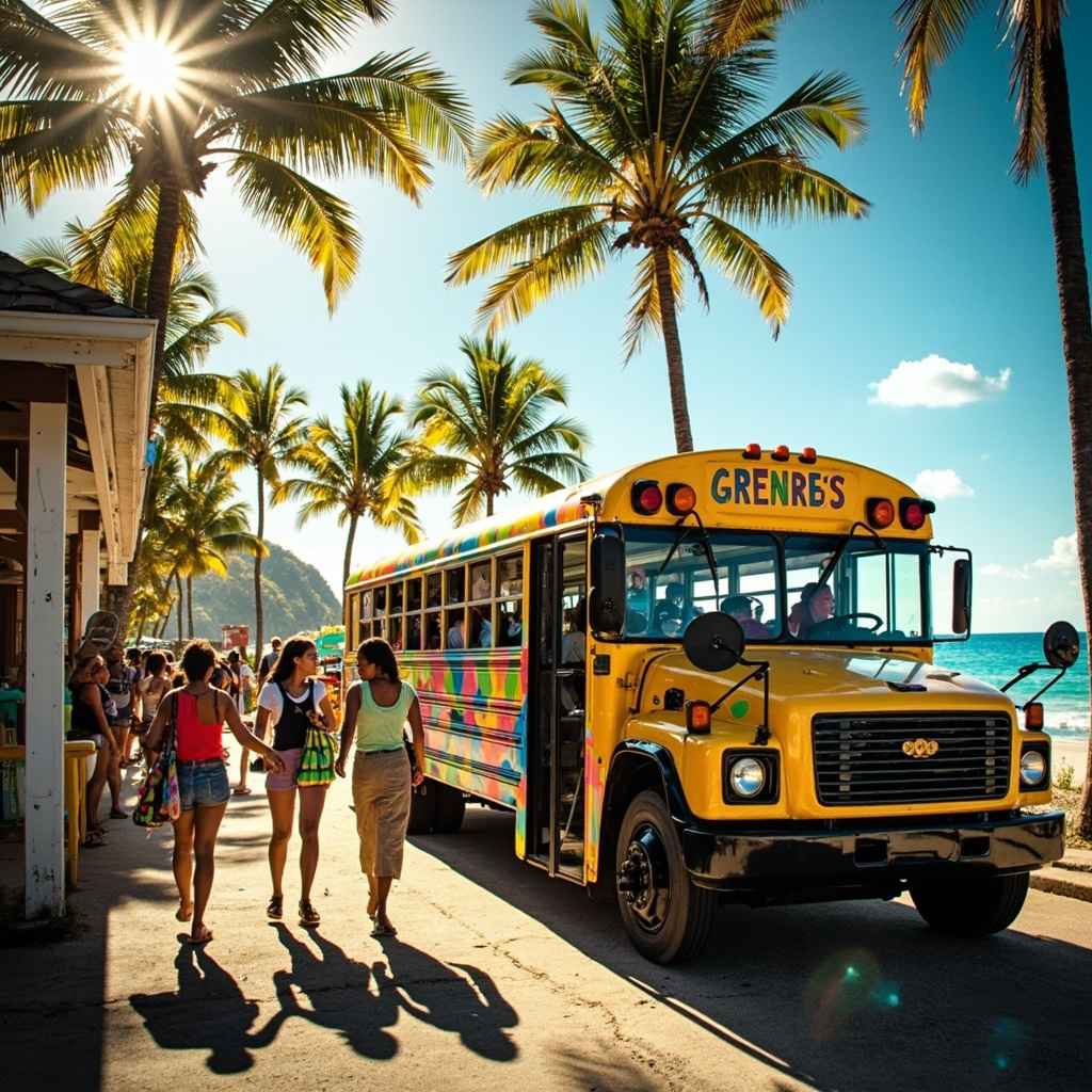 Grenadian minibus parked at a small bus terminal in St. George’s