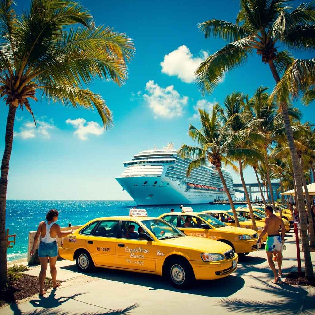 taxis waiting outside the St. George’s Cruise Terminal in Grenada.