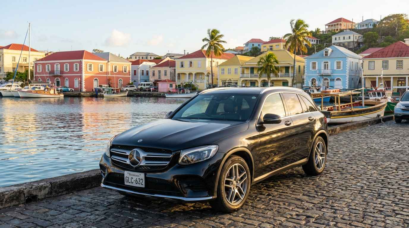 Rental car parked at the Carenage in St. George’s Grenada during a local morning exploration