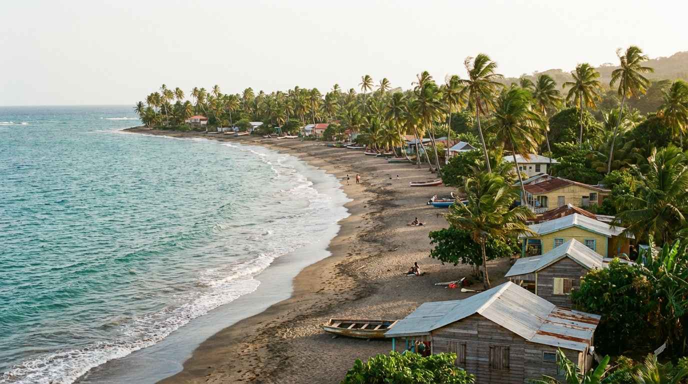 Peaceful beach and coastal scenery in Crochu village, one of the best villages to visit in Grenada.