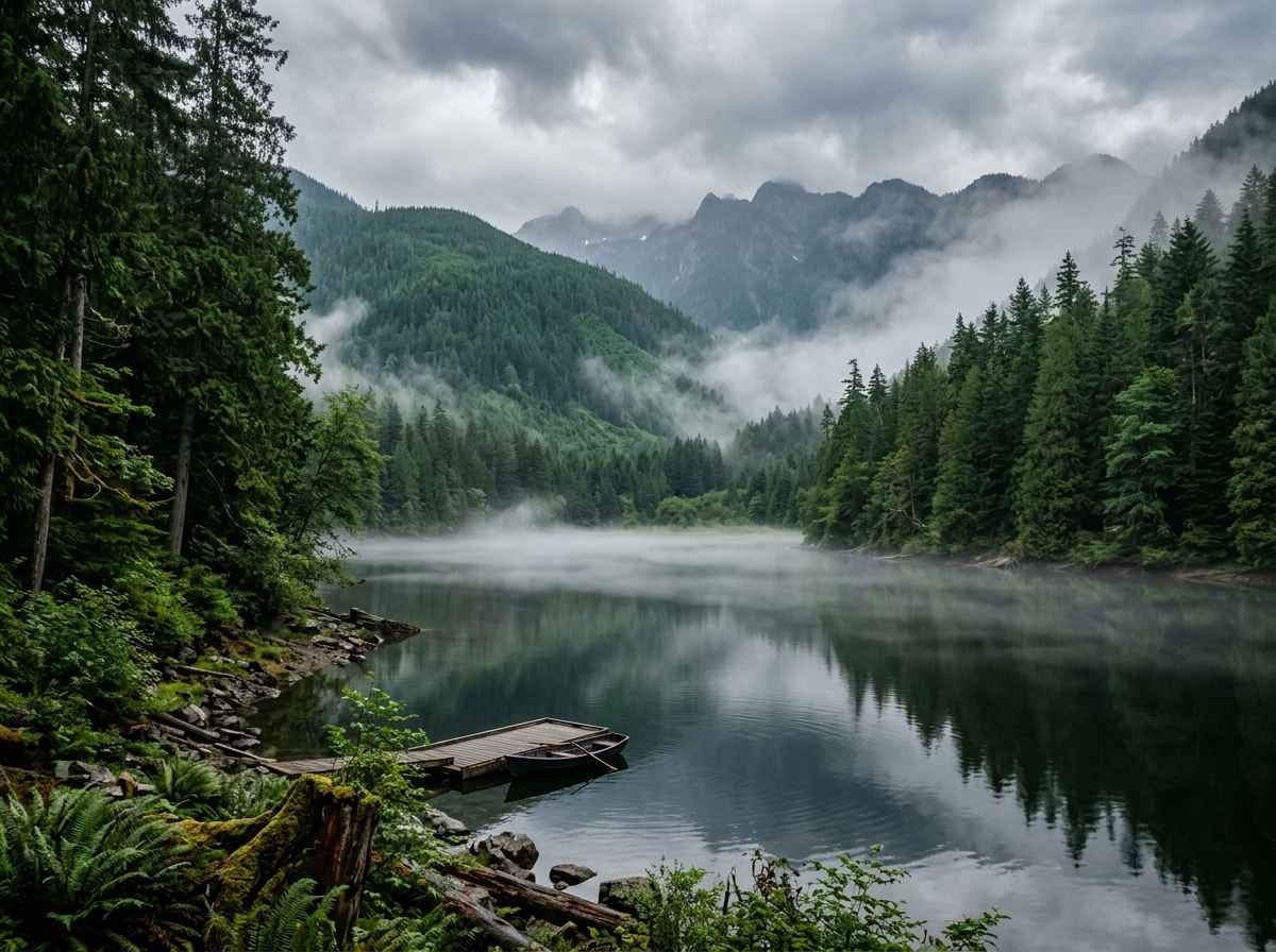 Grand Etang National Park with lake, rainforest, and misty mountain views