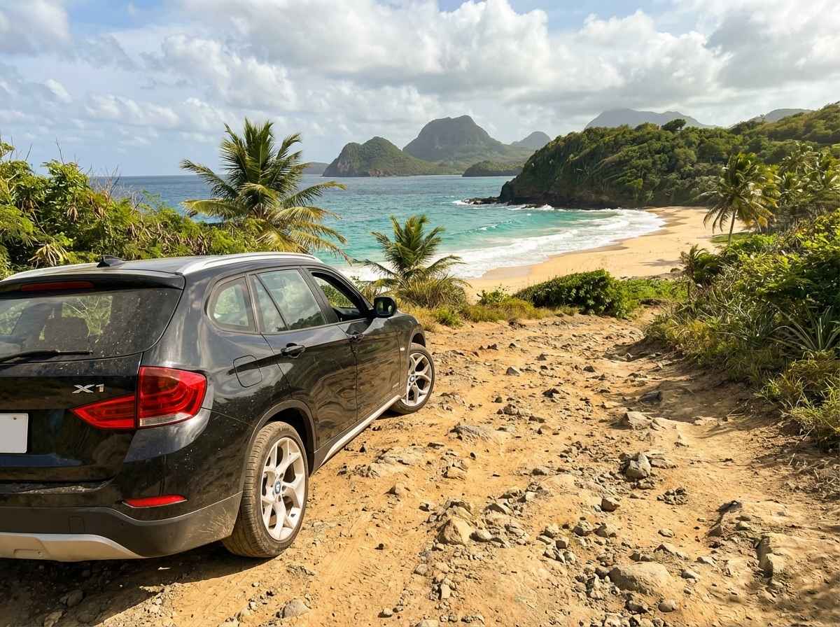 Levera Beach in Grenada, accessible by car with scenic, off-road views and a tranquil beach experience.